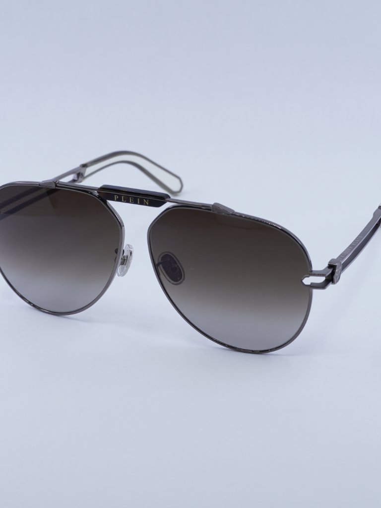 Philipp Plein Spp048m 0584 Aviator Sunglasses - Gunmetal / Brown